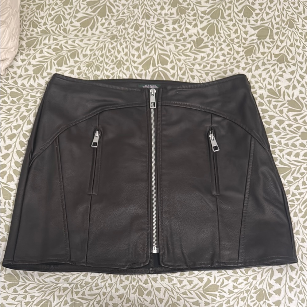 Brown Leather Mini Skirt